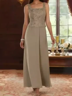 Party Dress For Mother Of The Bride Square Neck 3/4 Length Sleeves Two-piece Lace Guest Dresses For Wedding