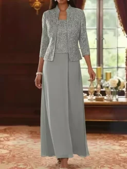 Party Dress For Mother Of The Bride Square Neck 3/4 Length Sleeves Two-piece Lace Guest Dresses For Wedding