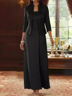 Party Dress For Mother Of The Bride Square Neck 3/4 Length Sleeves Two-piece Lace Guest Dresses For Wedding