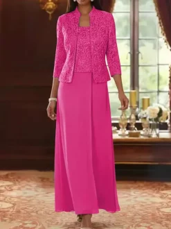 Party Dress For Mother Of The Bride Square Neck 3/4 Length Sleeves Two-piece Lace Guest Dresses For Wedding