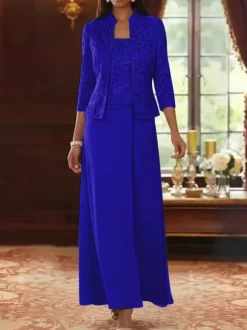 Party Dress For Mother Of The Bride Square Neck 3/4 Length Sleeves Two-piece Lace Guest Dresses For Wedding