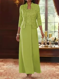 Party Dress For Mother Of The Bride Square Neck 3/4 Length Sleeves Two-piece Lace Guest Dresses For Wedding
