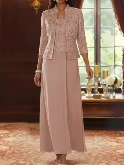 Party Dress For Mother Of The Bride Square Neck 3/4 Length Sleeves Two-piece Lace Guest Dresses For Wedding