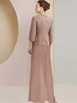 Party Dress For Mother Of The Bride Jewel Neck 3/4 Length Sleeves Two-piece Lace Wedding Guest Dresses