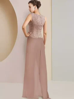 Party Dress For Mother Of The Bride Jewel Neck 3/4 Length Sleeves Two-piece Lace Wedding Guest Dresses