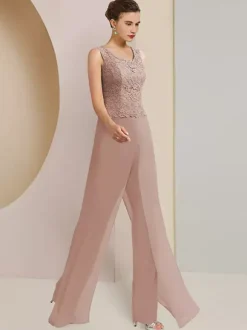 Party Dress For Mother Of The Bride Jewel Neck 3/4 Length Sleeves Two-piece Lace Wedding Guest Dresses