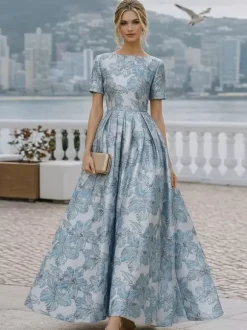 Party Dress For Mother Of The Bride Jewel Neck Short Sleeves A-Line Wedding Guest Dresses