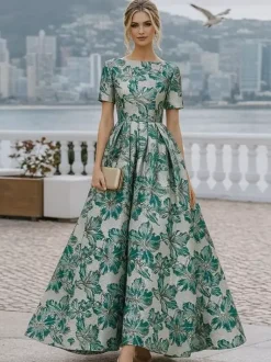 Party Dress For Mother Of The Bride Jewel Neck Short Sleeves A-Line Wedding Guest Dresses