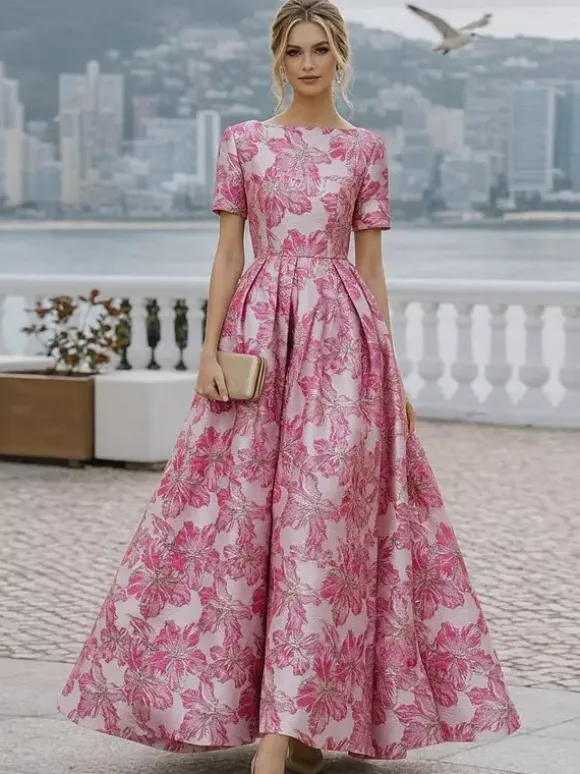 Party Dress For Mother Of The Bride Jewel Neck Short Sleeves A-Line Wedding Guest Dresses