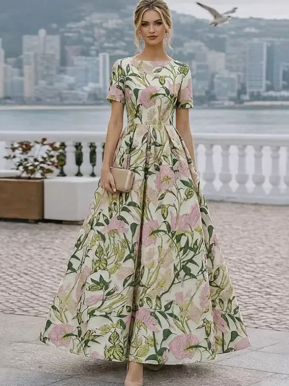 Party Dress For Mother Of The Bride Jewel Neck Short Sleeves A-Line Wedding Guest Dresses