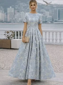 Party Dress For Mother Of The Bride Jewel Neck Short Sleeves A-Line Wedding Guest Dresses
