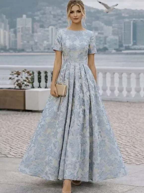 Party Dress For Mother Of The Bride Jewel Neck Short Sleeves A-Line Wedding Guest Dresses