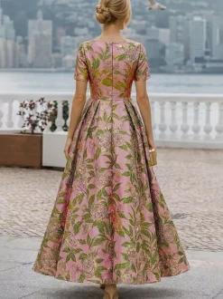 Party Dress For Mother Of The Bride Jewel Neck Short Sleeves A-Line Wedding Guest Dresses