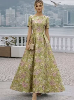 Party Dress For Mother Of The Bride Jewel Neck Short Sleeves A-Line Wedding Guest Dresses