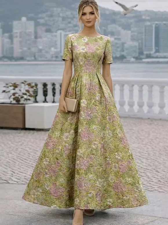 Party Dress For Mother Of The Bride Jewel Neck Short Sleeves A-Line Wedding Guest Dresses