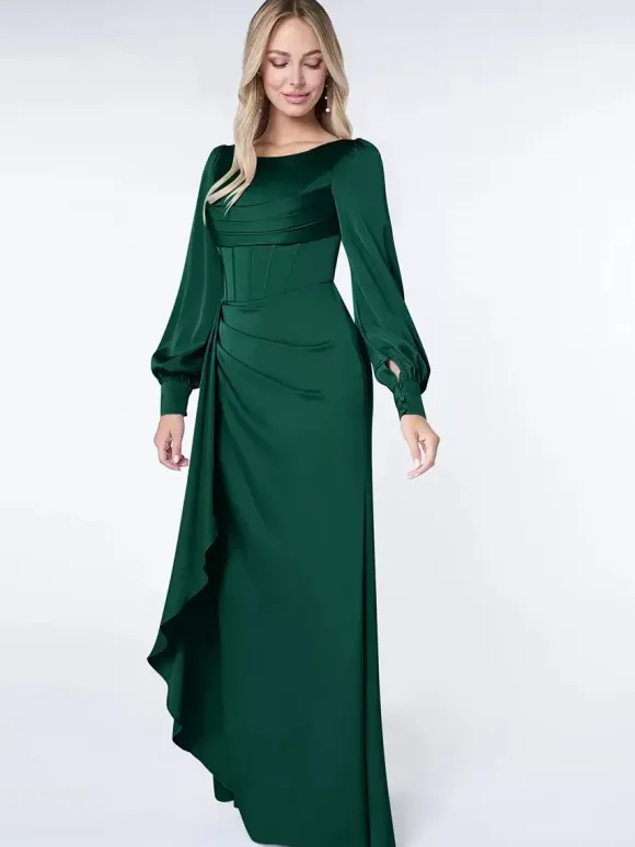 Party Dress For Mother Of The Bride Bond Long Sleeves Ball Gown Pleated Guest Dresses For Wedding