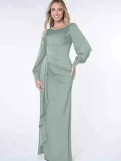 Party Dress For Mother Of The Bride Bond Long Sleeves Ball Gown Pleated Guest Dresses For Wedding