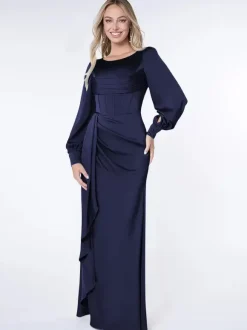 Party Dress For Mother Of The Bride Bond Long Sleeves Ball Gown Pleated Guest Dresses For Wedding