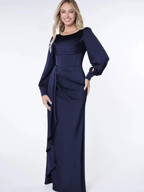 Party Dress For Mother Of The Bride Bond Long Sleeves Ball Gown Pleated Guest Dresses For Wedding