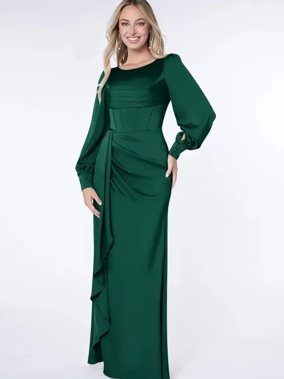 Party Dress For Mother Of The Bride Bond Long Sleeves Ball Gown Pleated Guest Dresses For Wedding