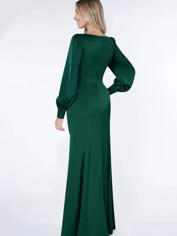 Party Dress For Mother Of The Bride Bond Long Sleeves Ball Gown Pleated Guest Dresses For Wedding