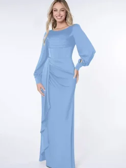 Party Dress For Mother Of The Bride Bond Long Sleeves Ball Gown Pleated Guest Dresses For Wedding