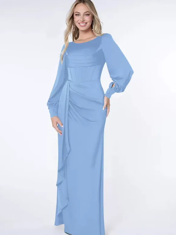 Party Dress For Mother Of The Bride Bond Long Sleeves Ball Gown Pleated Guest Dresses For Wedding