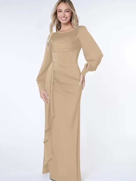 Party Dress For Mother Of The Bride Bond Long Sleeves Ball Gown Pleated Guest Dresses For Wedding