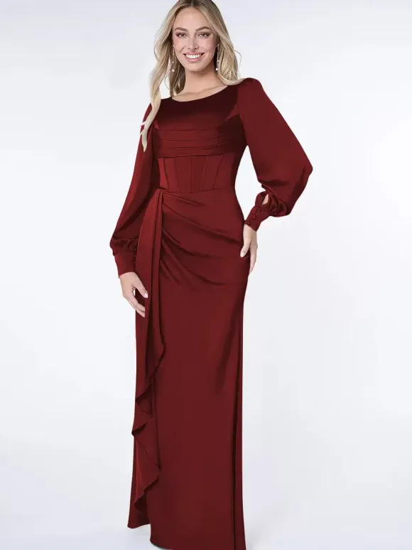 Party Dress For Mother Of The Bride Bond Long Sleeves Ball Gown Pleated Guest Dresses For Wedding
