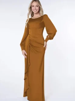 Party Dress For Mother Of The Bride Bond Long Sleeves Ball Gown Pleated Guest Dresses For Wedding
