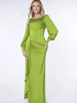 Party Dress For Mother Of The Bride Bond Long Sleeves Ball Gown Pleated Guest Dresses For Wedding