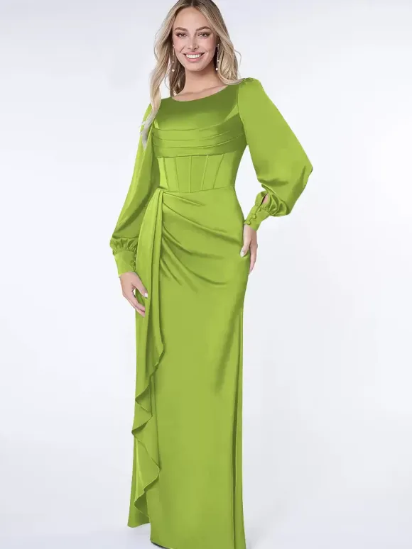 Party Dress For Mother Of The Bride Bond Long Sleeves Ball Gown Pleated Guest Dresses For Wedding