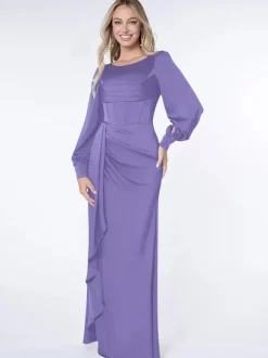 Party Dress For Mother Of The Bride Bond Long Sleeves Ball Gown Pleated Guest Dresses For Wedding