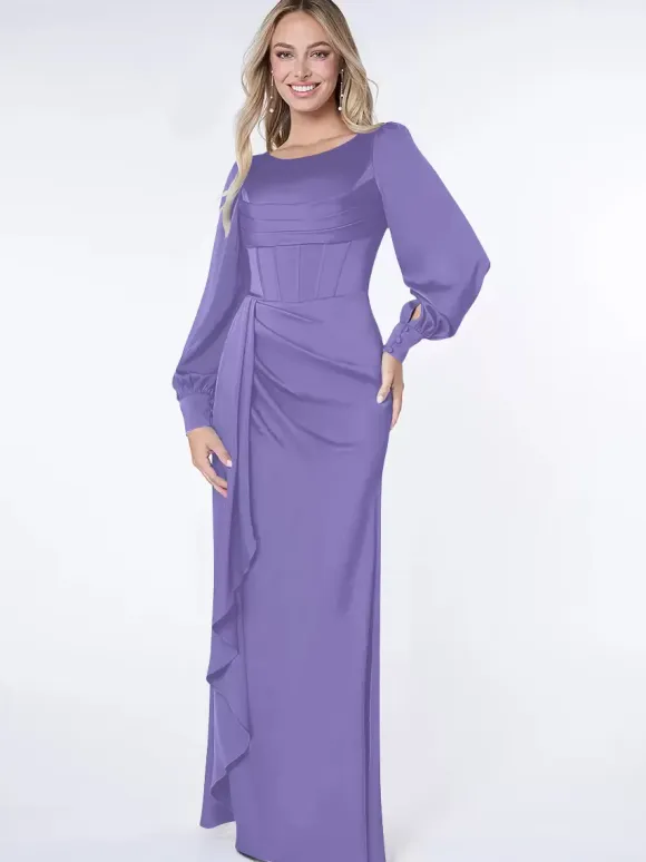Party Dress For Mother Of The Bride Bond Long Sleeves Ball Gown Pleated Guest Dresses For Wedding