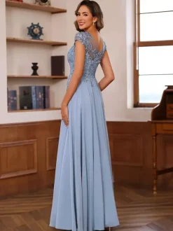 Party Dress For Mother Of The Bride Illusion Neckline Short Sleeves Ball Gown Lace Wedding Guest Dresses