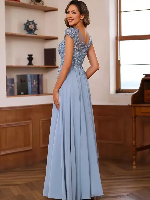 Party Dress For Mother Of The Bride Illusion Neckline Short Sleeves Ball Gown Lace Wedding Guest Dresses