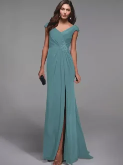 Party Dress For Mother Of The Bride V-Neck Short Sleeves Lace Detials Mermaid Guest Dresses For Wedding