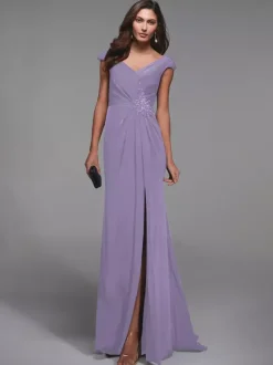 Party Dress For Mother Of The Bride V-Neck Short Sleeves Lace Detials Mermaid Guest Dresses For Wedding