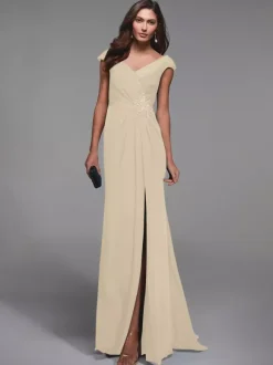 Party Dress For Mother Of The Bride V-Neck Short Sleeves Lace Detials Mermaid Guest Dresses For Wedding