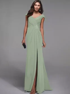 Party Dress For Mother Of The Bride V-Neck Short Sleeves Lace Detials Mermaid Guest Dresses For Wedding