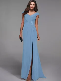 Party Dress For Mother Of The Bride V-Neck Short Sleeves Lace Detials Mermaid Guest Dresses For Wedding