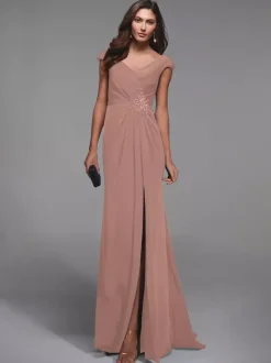 Party Dress For Mother Of The Bride V-Neck Short Sleeves Lace Detials Mermaid Guest Dresses For Wedding