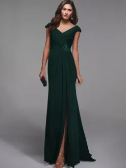 Party Dress For Mother Of The Bride V-Neck Short Sleeves Lace Detials Mermaid Guest Dresses For Wedding
