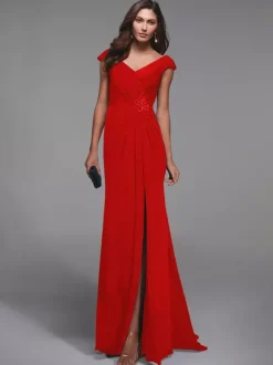 Party Dress For Mother Of The Bride V-Neck Short Sleeves Lace Detials Mermaid Guest Dresses For Wedding