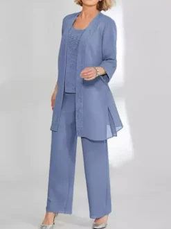 Party Dress For Mother Of The Bride Jewel Neck Sleeveless Two-piece Lace Ankle-Length Guest Dresses For Wedding