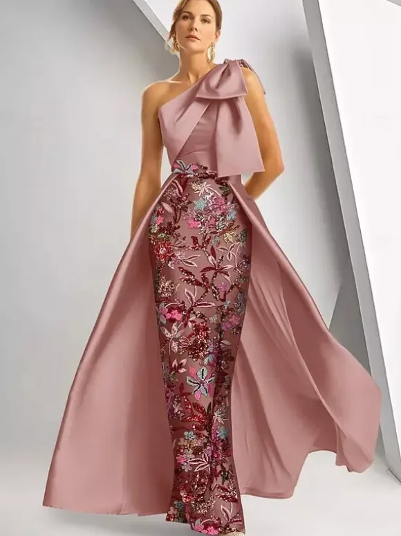 Party Dress For Mother Of The Bride Designed Neckline Sleeveless A-Line Sequins Floor-Length Wedding Guest Dresses