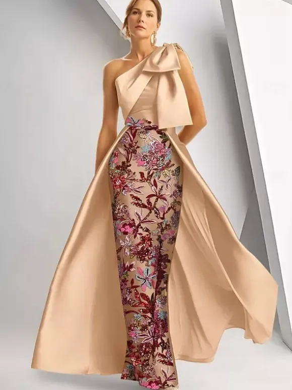 Party Dress For Mother Of The Bride Designed Neckline Sleeveless A-Line Sequins Floor-Length Wedding Guest Dresses
