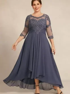 Party Dress For Mother Of The Bride Jewel Neck 3/4 Length Sleeves A-Line Lace Guest Dresses For Wedding