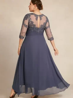Party Dress For Mother Of The Bride Jewel Neck 3/4 Length Sleeves A-Line Lace Guest Dresses For Wedding