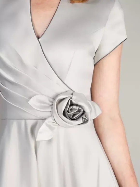 Party Dress For Mother Of The Bride V-Neck Short Sleeves A-Line Flowers Ankle-Length Guest Dresses For Wedding